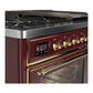 ILVE Majestic III 48-Inch Dual Fuel Range with 5 Sealed Burners + Griddle + French Top, 5.02 cu. ft. Oven, Burgundy with Brass Trim, Natural Gas, Triple Glass Door, UM48FNR3BUG