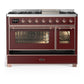 ILVE Majestic III 48-Inch Dual Fuel Range with 5 Sealed Burners + Griddle + French Top, 5.02 cu. ft. Oven, Burgundy with Copper Trim, Liquid Propane, Triple Glass Door, UM48FNR3BUPLP