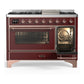 ILVE Majestic III 48-Inch Dual Fuel Range with 5 Sealed Burners + Griddle + French Top, 5.02 cu. ft. Oven, Burgundy with Copper Trim, Natural Gas, Triple Glass Door, UM48FNR3BUP