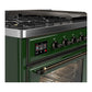 ILVE Majestic III 48-Inch Dual Fuel Range with 5 Sealed Burners + Griddle + French Top, 5.02 cu. ft. Oven, Emerald Green with Burnished Trim, Liquid Propane, Triple Glass Door, UM48FNR3EGBLP