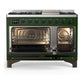 ILVE Majestic III 48-Inch Dual Fuel Range with 5 Sealed Burners + Griddle + French Top, 5.02 cu. ft. Oven, Emerald Green with Burnished Trim, Natural Gas, Triple Glass Door, UM48FNR3EGB