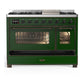ILVE Majestic III 48-Inch Dual Fuel Range with 5 Sealed Burners + Griddle + French Top, 5.02 cu. ft. Oven, Emerald Green with Burnished Trim, Natural Gas, Triple Glass Door, UM48FNR3EGB