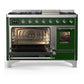 ILVE Majestic III 48-Inch Dual Fuel Range with 5 Sealed Burners + Griddle + French Top, 5.02 cu. ft. Oven, Emerald Green with Chrome Trim, Liquid Propane, Triple Glass Door, UM48FNR3EGCLP