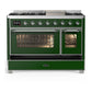 ILVE Majestic III 48-Inch Dual Fuel Range with 5 Sealed Burners + Griddle + French Top, 5.02 cu. ft. Oven, Emerald Green with Chrome Trim, Liquid Propane, Triple Glass Door, UM48FNR3EGCLP