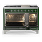 ILVE Majestic III 48-Inch Dual Fuel Range with 5 Sealed Burners + Griddle + French Top, 5.02 cu. ft. Oven, Emerald Green with Chrome Trim, Natural Gas, Triple Glass Door, UM48FNR3EGC