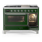 ILVE Majestic III 48-Inch Dual Fuel Range with 5 Sealed Burners + Griddle + French Top, 5.02 cu. ft. Oven, Emerald Green with Chrome Trim, Natural Gas, Triple Glass Door, UM48FNR3EGC