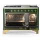ILVE Majestic III 48-Inch Dual Fuel Range with 5 Sealed Burners + Griddle + French Top, 5.02 cu. ft. Oven, Emerald Green with Brass Trim, Liquid Propane, Triple Glass Door, UM48FNR3EGGLP