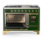 ILVE Majestic III 48-Inch Dual Fuel Range with 5 Sealed Burners + Griddle + French Top, 5.02 cu. ft. Oven, Emerald Green with Brass Trim, Liquid Propane, Triple Glass Door, UM48FNR3EGGLP