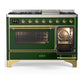 ILVE Majestic III 48-Inch Dual Fuel Range with 5 Sealed Burners + Griddle + French Top, 5.02 cu. ft. Oven, Emerald Green with Brass Trim, Liquid Propane, Triple Glass Door, UM48FNR3EGGLP