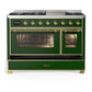 ILVE Majestic III 48-Inch Dual Fuel Range with 5 Sealed Burners + Griddle + French Top, 5.02 cu. ft. Oven, Emerald Green with Brass Trim, Natural Gas, Triple Glass Door, UM48FNR3EGG