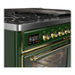ILVE Majestic III 48-Inch Dual Fuel Range with 5 Sealed Burners + Griddle + French Top, 5.02 cu. ft. Oven, Emerald Green with Brass Trim, Natural Gas, Triple Glass Door, UM48FNR3EGG
