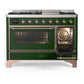 ILVE Majestic III 48-Inch Dual Fuel Range with 5 Sealed Burners + Griddle + French Top, 5.02 cu. ft. Oven, Emerald Green with Copper Trim, Liquid Propane, Triple Glass Door, UM48FNR3EGPLP