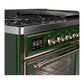 ILVE Majestic III 48-Inch Dual Fuel Range with 5 Sealed Burners + Griddle + French Top, 5.02 cu. ft. Oven, Emerald Green with Copper Trim, Natural Gas, Triple Glass Door, UM48FNR3EGP