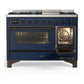 ILVE Majestic III 48-Inch Dual Fuel Range with 5 Sealed Burners + Griddle + French Top, 5.02 cu. ft. Oven, Mightnight Blue with Burnished Trim, Natural Gas, Triple Glass Door, UM48FNR3MBB