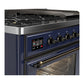 ILVE Majestic III 48-Inch Dual Fuel Range with 5 Sealed Burners + Griddle + French Top, 5.02 cu. ft. Oven, Mightnight Blue with Burnished Trim, Natural Gas, Triple Glass Door, UM48FNR3MBB