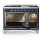 ILVE Majestic III 48-Inch Dual Fuel Range with 5 Sealed Burners + Griddle + French Top, 5.02 cu. ft. Oven, Mightnight Blue with Chrome Trim, Natural Gas, Triple Glass Door, UM48FNR3MBC