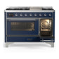ILVE Majestic III 48-Inch Dual Fuel Range with 5 Sealed Burners + Griddle + French Top, 5.02 cu. ft. Oven, Mightnight Blue with Chrome Trim, Natural Gas, Triple Glass Door, UM48FNR3MBC