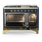 ILVE Majestic III 48-Inch Dual Fuel Range with 5 Sealed Burners + Griddle + French Top, 5.02 cu. ft. Oven, Mightnight Blue with Brass Trim, Liquid Propane, Triple Glass Door, UM48FNR3MBGLP