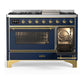 ILVE Majestic III 48-Inch Dual Fuel Range with 5 Sealed Burners + Griddle + French Top, 5.02 cu. ft. Oven, Mightnight Blue with Brass Trim, Liquid Propane, Triple Glass Door, UM48FNR3MBGLP