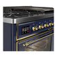 ILVE Majestic III 48-Inch Dual Fuel Range with 5 Sealed Burners + Griddle + French Top, 5.02 cu. ft. Oven, Mightnight Blue with Brass Trim, Liquid Propane, Triple Glass Door, UM48FNR3MBGLP