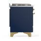 ILVE Majestic III 48-Inch Dual Fuel Range with 5 Sealed Burners + Griddle + French Top, 5.02 cu. ft. Oven, Mightnight Blue with Brass Trim, Liquid Propane, Triple Glass Door, UM48FNR3MBGLP