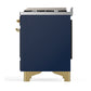 ILVE Majestic III 48-Inch Dual Fuel Range with 5 Sealed Burners + Griddle + French Top, 5.02 cu. ft. Oven, Mightnight Blue with Brass Trim, Liquid Propane, Triple Glass Door, UM48FNR3MBGLP