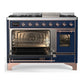 ILVE Majestic III 48-Inch Dual Fuel Range with 5 Sealed Burners + Griddle + French Top, 5.02 cu. ft. Oven, Mightnight Blue with Copper Trim, Liquid Propane, Triple Glass Door, UM48FNR3MBPLP