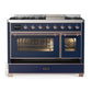 ILVE Majestic III 48-Inch Dual Fuel Range with 5 Sealed Burners + Griddle + French Top, 5.02 cu. ft. Oven, Mightnight Blue with Copper Trim, Liquid Propane, Triple Glass Door, UM48FNR3MBPLP