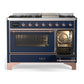 ILVE Majestic III 48-Inch Dual Fuel Range with 5 Sealed Burners + Griddle + French Top, 5.02 cu. ft. Oven, Mightnight Blue with Copper Trim, Natural Gas, Triple Glass Door, UM48FNR3MBP