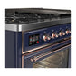 ILVE Majestic III 48-Inch Dual Fuel Range with 5 Sealed Burners + Griddle + French Top, 5.02 cu. ft. Oven, Mightnight Blue with Copper Trim, Natural Gas, Triple Glass Door, UM48FNR3MBP