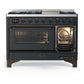 ILVE Majestic III 48-Inch Dual Fuel Range with 5 Sealed Burners + Griddle + French Top, 5.02 cu. ft. Oven, Matte Graphite with Burnished Trim, Liquid Propane, Triple Glass Door, UM48FNR3MGBLP