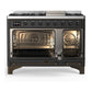 ILVE Majestic III 48-Inch Dual Fuel Range with 5 Sealed Burners + Griddle + French Top, 5.02 cu. ft. Oven, Matte Graphite with Burnished Trim, Natural Gas, Triple Glass Door, UM48FNR3MGB
