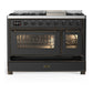 ILVE Majestic III 48-Inch Dual Fuel Range with 5 Sealed Burners + Griddle + French Top, 5.02 cu. ft. Oven, Matte Graphite with Burnished Trim, Natural Gas, Triple Glass Door, UM48FNR3MGB