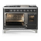ILVE Majestic III 48-Inch Dual Fuel Range with 5 Sealed Burners + Griddle + French Top, 5.02 cu. ft. Oven, Matte Graphite with Chrome Trim, Liquid Propane, Triple Glass Door, UM48FNR3MGCLP