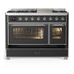 ILVE Majestic III 48-Inch Dual Fuel Range with 5 Sealed Burners + Griddle + French Top, 5.02 cu. ft. Oven, Matte Graphite with Chrome Trim, Natural Gas, Triple Glass Door, UM48FNR3MGC