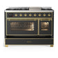 ILVE Majestic III 48-Inch Dual Fuel Range with 5 Sealed Burners + Griddle + French Top, 5.02 cu. ft. Oven, Matte Graphite with Brass Trim, Natural Gas, Triple Glass Door, UM48FNR3MGG