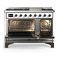 ILVE Majestic III 48-Inch Dual Fuel Range with 5 Sealed Burners + Griddle + French Top, 5.02 cu. ft. Oven, RAL with Burnished Trim, Liquid Propane, Triple Glass Door, UM48FNR3RABLP