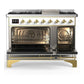 ILVE Majestic III 48-Inch Dual Fuel Range with 5 Sealed Burners + Griddle + French Top, 5.02 cu. ft. Oven, RAL with Brass Trim, Natural Gas, Triple Glass Door, UM48FNR3RAG