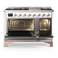ILVE Majestic III 48-Inch Dual Fuel Range with 5 Sealed Burners + Griddle + French Top, 5.02 cu. ft. Oven, RAL with Copper Trim, Natural Gas, Triple Glass Door, UM48FNR3RAP