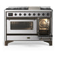 ILVE Majestic III 48-Inch Dual Fuel Range with 5 Sealed Burners + Griddle + French Top, 5.02 cu. ft. Oven, Stainless Steel with Burnished Trim, Natural Gas, Triple Glass Door, UM48FNR3SSB