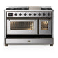 ILVE Majestic III 48-Inch Dual Fuel Range with 5 Sealed Burners + Griddle + French Top, 5.02 cu. ft. Oven, Stainless Steel with Burnished Trim, Natural Gas, Triple Glass Door, UM48FNR3SSB