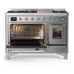 ILVE Majestic III 48-Inch Dual Fuel Range with 5 Sealed Burners + Griddle + French Top, 5.02 cu. ft. Oven, Stainless Steel with Chrome Trim, Natural Gas, Triple Glass Door, UM48FNR3SSC