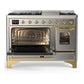 ILVE Majestic III 48-Inch Dual Fuel Range with 5 Sealed Burners + Griddle + French Top, 5.02 cu. ft. Oven, Stainless Steel with Brass Trim, Liquid Propane, Triple Glass Door, UM48FNR3SSGLP