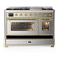 ILVE Majestic III 48-Inch Dual Fuel Range with 5 Sealed Burners + Griddle + French Top, 5.02 cu. ft. Oven, Stainless Steel with Brass Trim, Liquid Propane, Triple Glass Door, UM48FNR3SSGLP