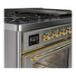 ILVE Majestic III 48-Inch Dual Fuel Range with 5 Sealed Burners + Griddle + French Top, 5.02 cu. ft. Oven, Stainless Steel with Brass Trim, Natural Gas, Triple Glass Door, UM48FNR3SSG