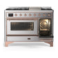 ILVE Majestic III 48-Inch Dual Fuel Range with 5 Sealed Burners + Griddle + French Top, 5.02 cu. ft. Oven, Stainless Steel with Copper Trim, Liquid Propane, Triple Glass Door, UM48FNR3SSPLP