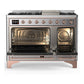ILVE Majestic III 48-Inch Dual Fuel Range with 5 Sealed Burners + Griddle + French Top, 5.02 cu. ft. Oven, Stainless Steel with Copper Trim, Natural Gas, Triple Glass Door, UM48FNR3SSP
