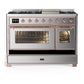 ILVE Majestic III 48-Inch Dual Fuel Range with 5 Sealed Burners + Griddle + French Top, 5.02 cu. ft. Oven, Stainless Steel with Copper Trim, Natural Gas, Triple Glass Door, UM48FNR3SSP