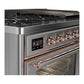 ILVE Majestic III 48-Inch Dual Fuel Range with 5 Sealed Burners + Griddle + French Top, 5.02 cu. ft. Oven, Stainless Steel with Copper Trim, Natural Gas, Triple Glass Door, UM48FNR3SSP