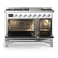ILVE Majestic III 48-Inch Dual Fuel Range with 5 Sealed Burners + Griddle + French Top, 5.02 cu. ft. Oven, White with Chrome Trim, Liquid Propane, Triple Glass Door, UM48FNR3WHCLP